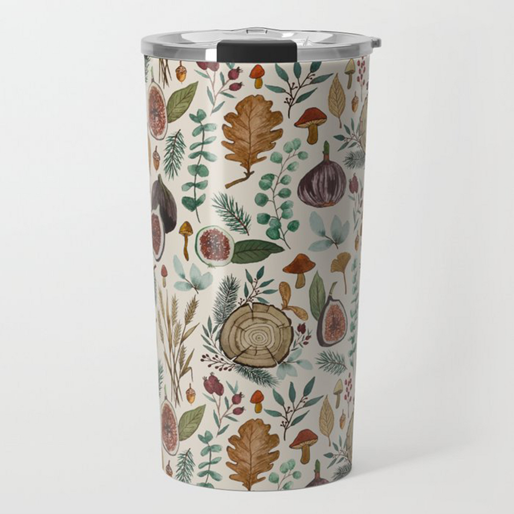Figs, Mushrooms, and Leaves Travel Mug
